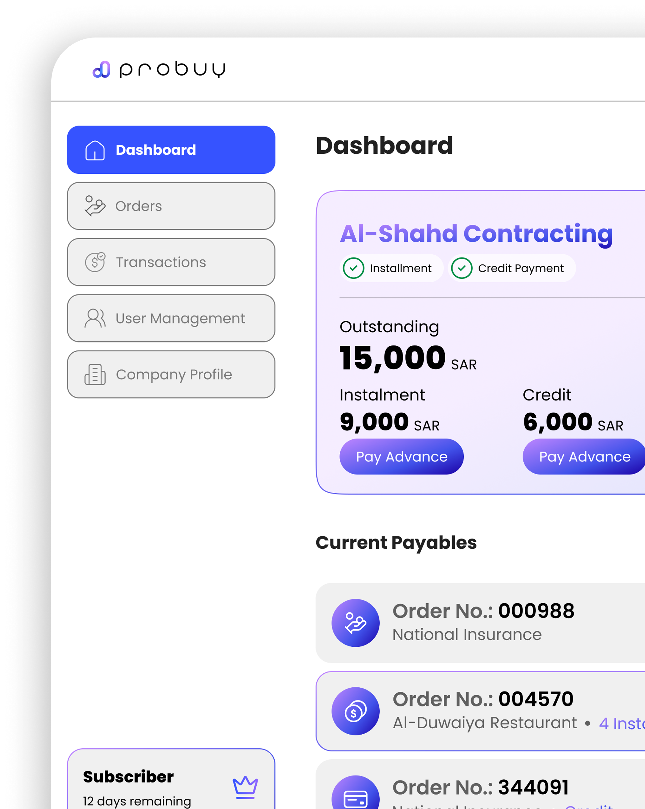 ProBuy Portal Dashboard